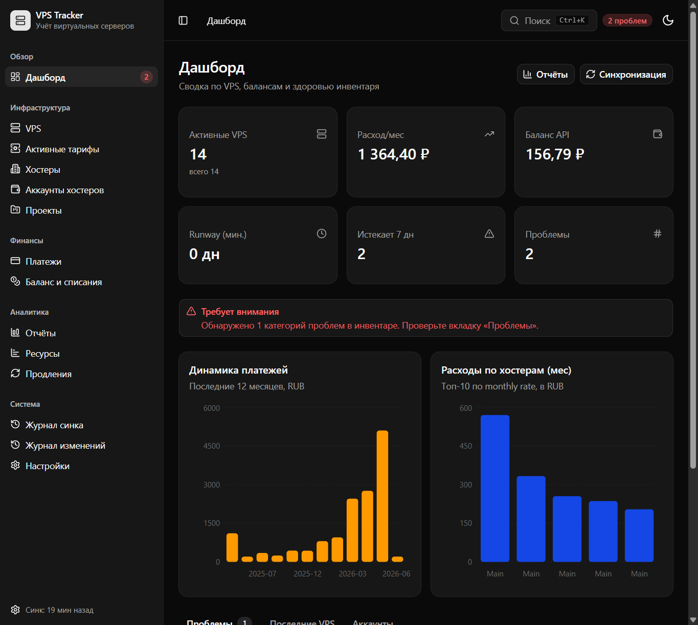 Дашборд VPS Tracker